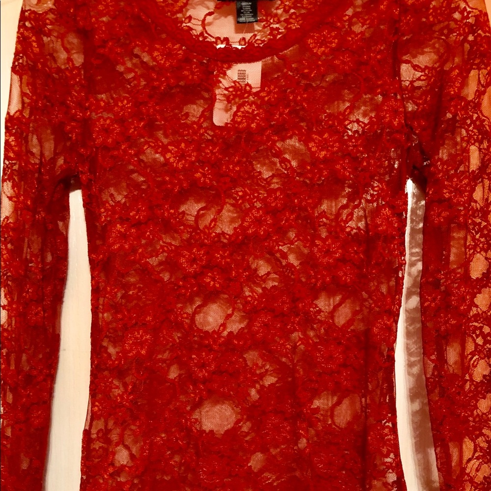 BEAUTIFUL DEEP ORANGE LACE TOP